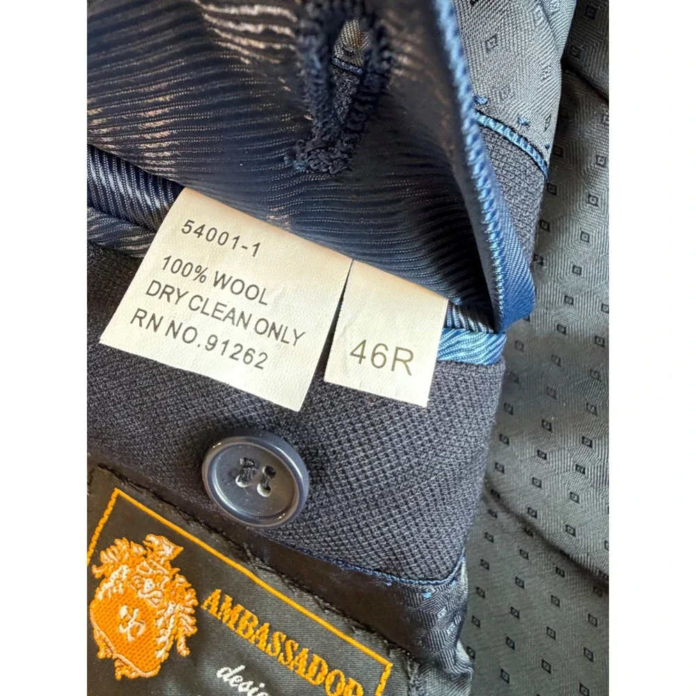 Ambassador Shop Mens Navy Blue Two Button Blazer Sport Coat Double Vent 46R‎